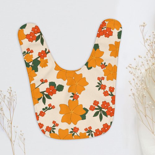 Orange Flowers Floral Pattern Pattern Of Flowers Baby Bib