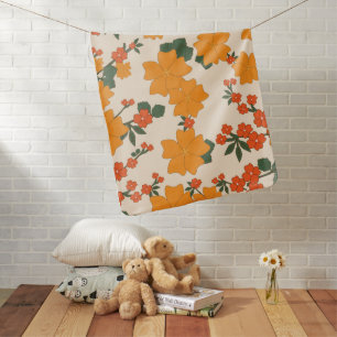 Orange Flowers, Floral Pattern, Pattern Of Flowers Baby Blanket