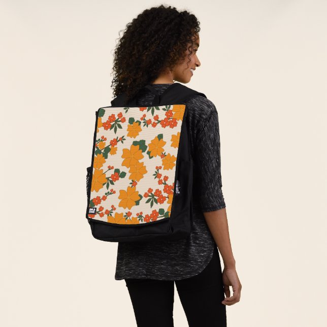 Orange Flowers, Floral Pattern, Pattern Of Flowers Backpack (Worn)