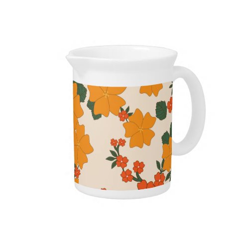 Orange Flowers Floral Pattern Pattern Of Flowers Beverage Pitcher