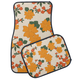 Orange Flowers, Floral Pattern, Pattern Of Flowers Car Floor Mat