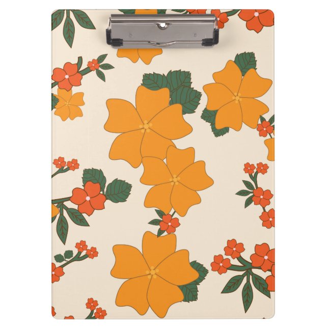 Orange Flowers, Floral Pattern, Pattern Of Flowers Clipboard (Front)