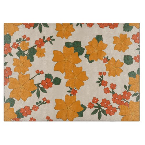 Orange Flowers Floral Pattern Pattern Of Flowers Cutting Board