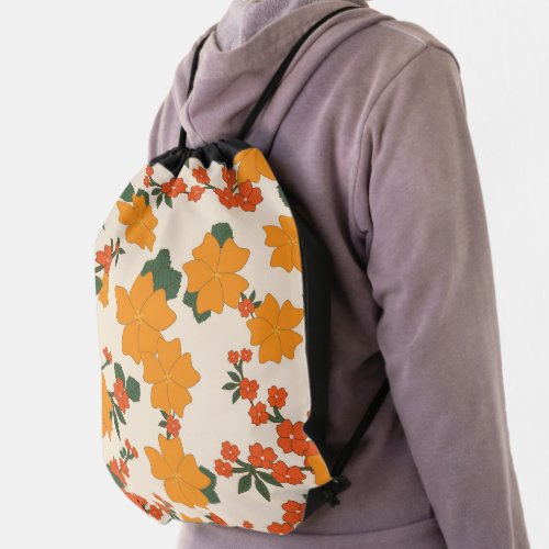 Orange Flowers Floral Pattern Pattern Of Flowers Drawstring Bag