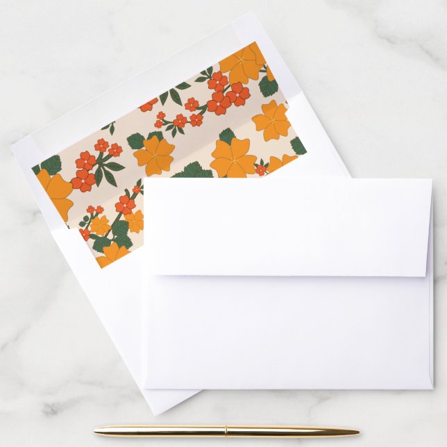 Orange Flowers, Floral Pattern, Pattern Of Flowers Envelope Liner (Desk)