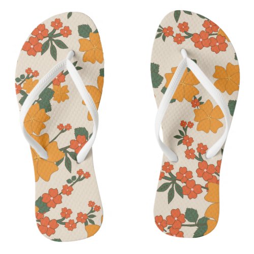 Orange Flowers Floral Pattern Pattern Of Flowers Flip Flops