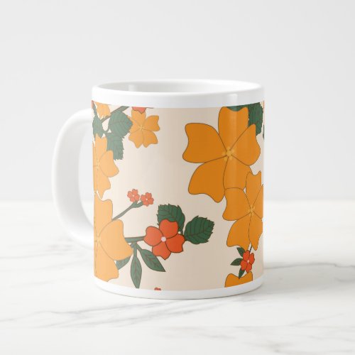 Orange Flowers Floral Pattern Pattern Of Flowers Giant Coffee Mug