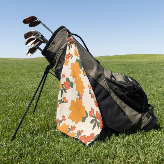 Orange Flowers, Floral Pattern, Pattern Of Flowers Golf Towel (Green)