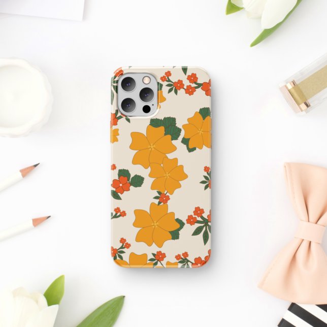 Orange Flowers, Floral Pattern, Pattern Of Flowers iPhone Case (Creator Uploaded)