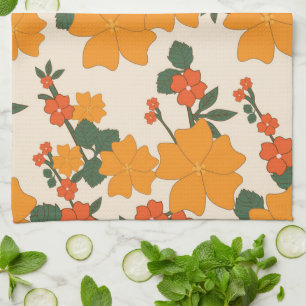 Orange Flowers, Floral Pattern, Pattern Of Flowers Kitchen Towel