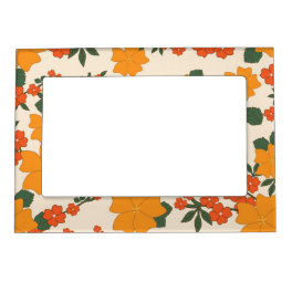 Orange Flowers, Floral Pattern, Pattern Of Flowers Magnetic Frame