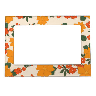 Orange Flowers, Floral Pattern, Pattern Of Flowers Magnetic Frame