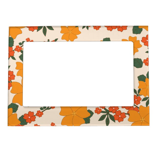 Orange Flowers, Floral Pattern, Pattern Of Flowers Magnetic Frame (Front)