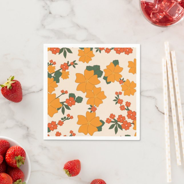 Orange Flowers, Floral Pattern, Pattern Of Flowers Napkins (Insitu)