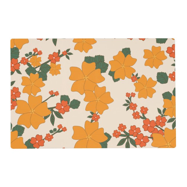 Orange Flowers, Floral Pattern, Pattern Of Flowers Placemat (Front)