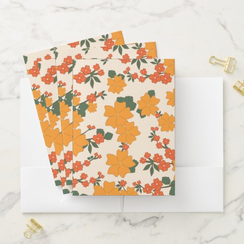 Orange Flowers Floral Pattern Pattern Of Flowers Pocket Folder