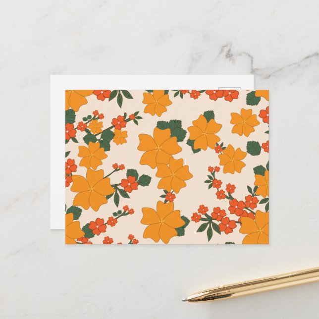 Orange Flowers, Floral Pattern, Pattern Of Flowers Postcard (Front/Back In Situ)