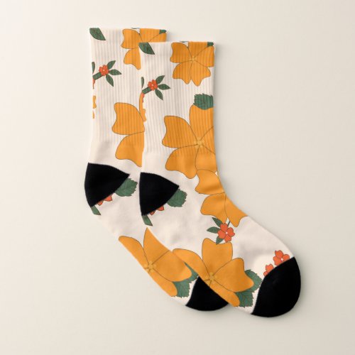 Orange Flowers Floral Pattern Pattern Of Flowers Socks