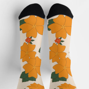 Orange Flowers, Floral Pattern, Pattern Of Flowers Socks