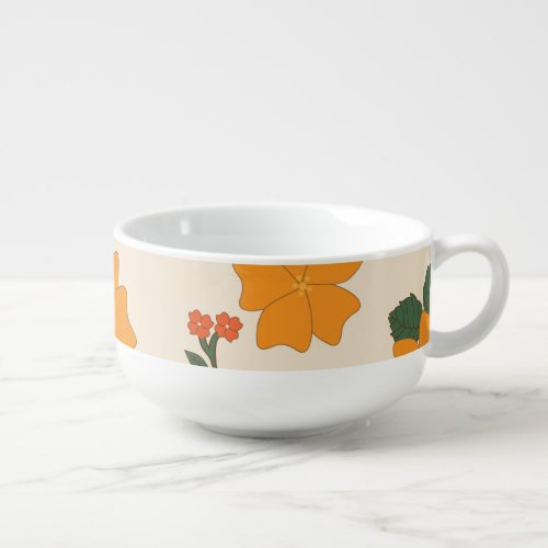 Orange Flowers Floral Pattern Pattern Of Flowers Soup Mug