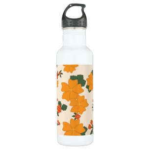Orange Flowers, Floral Pattern, Pattern Of Flowers Stainless Steel Water Bottle