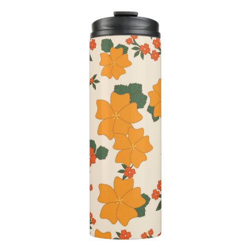 Orange Flowers Floral Pattern Pattern Of Flowers Thermal Tumbler