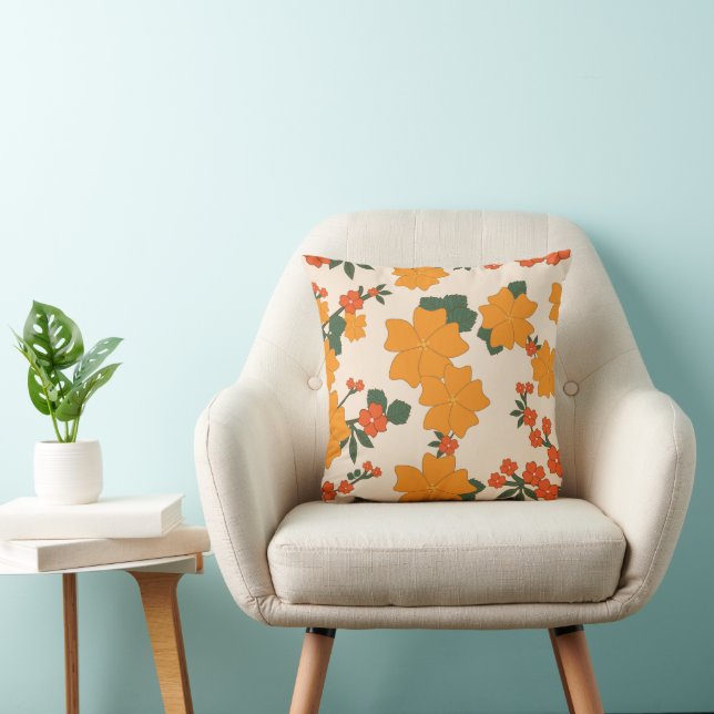 Orange Flowers, Floral Pattern, Pattern Of Flowers Throw Pillow (Chair)