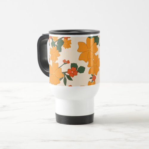 Orange Flowers Floral Pattern Pattern Of Flowers Travel Mug