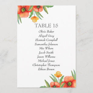 Orange flowers. Garden wedding Seating charts Invitation