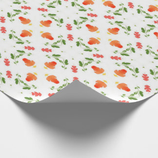 Orange flowers green leaves pattern wrapping paper
