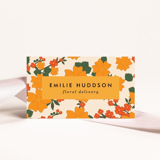 Orange Flowers, Greenery, Florist, Flower Shop Business Card (Creator Uploaded)