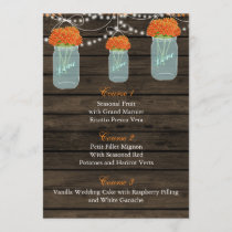 orange flowers in a mason jar wedding menu cards