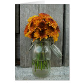Orange Flowers In Mason Jar & Barn Wood Card (Front)