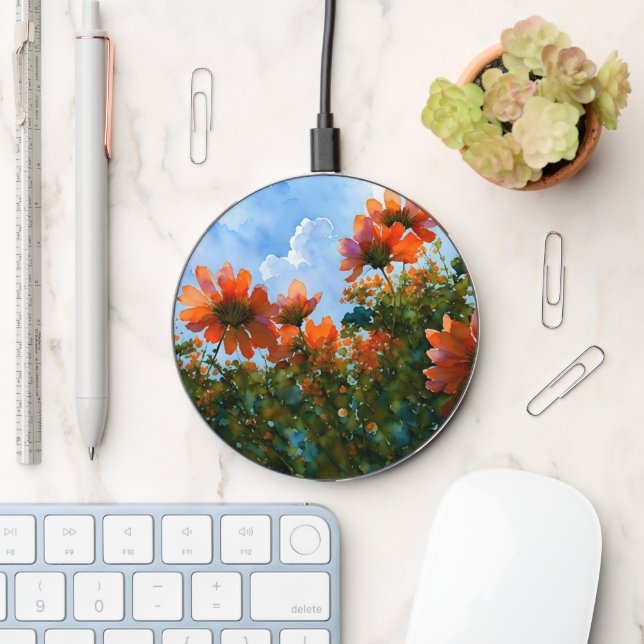 Orange Flowers in the Sky Art Charger (Desk)