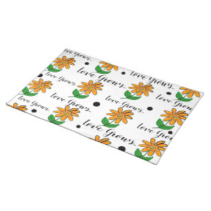 Orange Flowers Love Grows Cloth Placemat