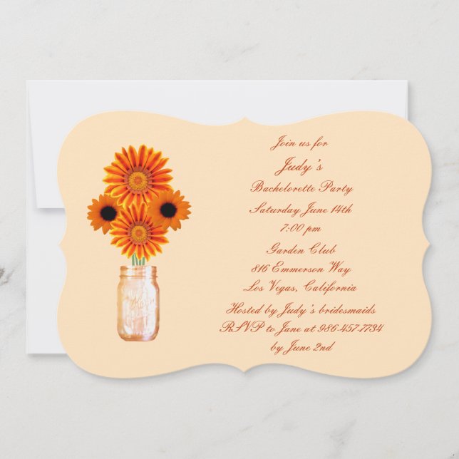 Orange Flowers Mason Jar Bachelorette Party Invite (Front)