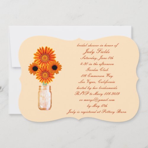 Orange Flowers Mason Jar Bridal Shower Invitation