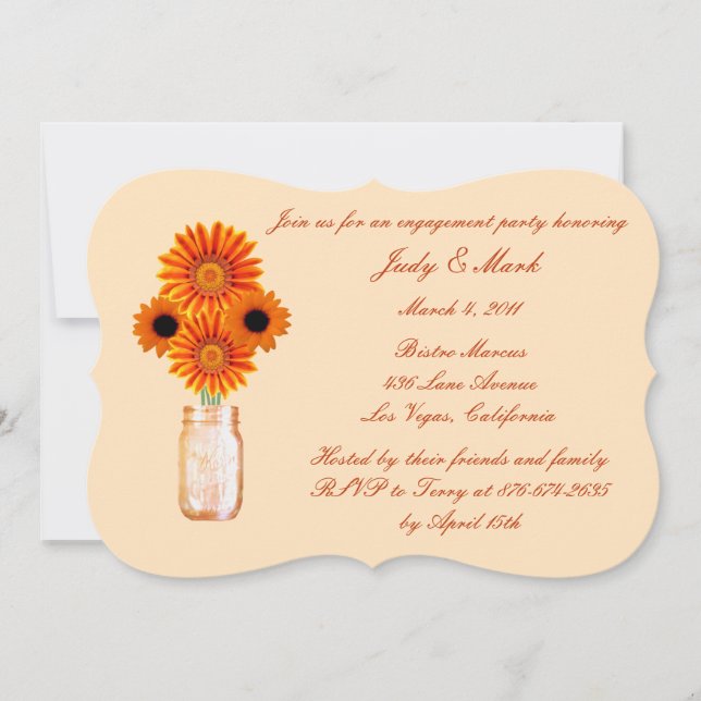 Orange Flowers Mason Jar Engagement Party Invite (Front)