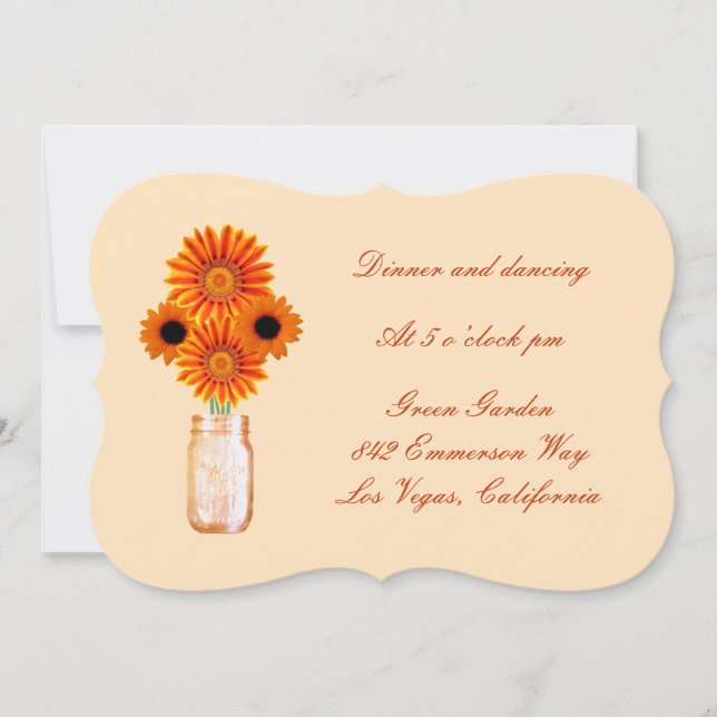 Orange Flowers Mason Jar Reception Card (Front)
