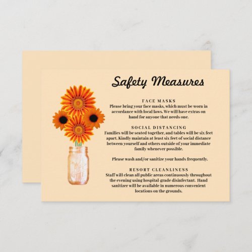 Orange Flowers Mason Jar Safety Measures Enclosure Card