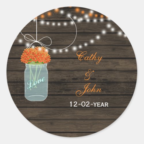 orange flowers mason jar wedding favor stickers