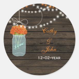 orange flowers mason jar wedding favor stickers