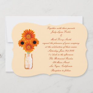 Orange Flowers Mason Jar Wedding Invitation