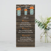 orange flowers mason jar wedding menu cards (Standing Front)