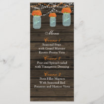 orange flowers mason jar wedding menu cards