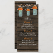 orange flowers mason jar wedding menu cards (Front/Back)