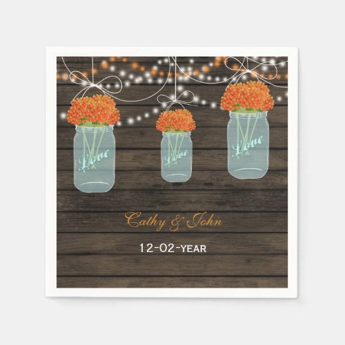 orange flowers mason jar  wedding napkin