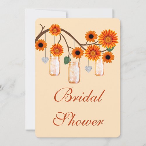 Orange Flowers Mason Jars Bridal Shower Invitation