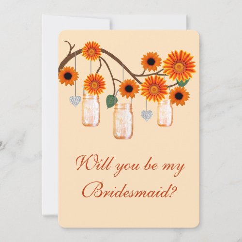 Orange Flowers Mason Jars Bridesmaid Card