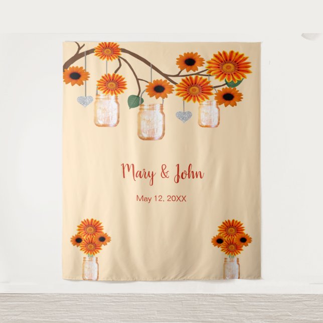 Orange Flowers Mason Jars Photo Backdrop (Front)